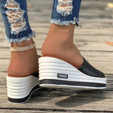 Female Contrast Color Slip-On Platform Slippers