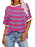 Pullover Round Neck Striped Colorblocked Women's T-shirt