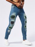 Men's Slim-fitting Stretchy Sparkling Ripped Patch Jeans