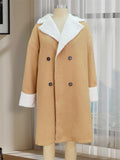 Autumn Khaki Plush Lapel Woolen Coat for Women