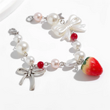 Women's Sweet Strawberry Bowknot Star Pendant Pearl Bracelets