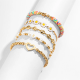 5pcs/Set Rhinestone Love Heart Daisy Bracelets