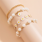 Women's 4pcs/Set Imitation Pearl Daisy Chain Bracelets