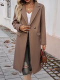 Ladies Autumn Elegant Lapel Flap Pocket Woollen Coat