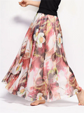 Ladies Flowy Chinese Landscape Floral Print Skirts