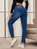 Women's Dark Blue Drawstring Multi-pocket Jeans