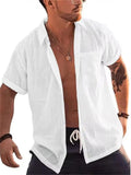 Men's Cotton Linen Turn Down Collar Casual Beach Shirts