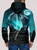 Moon & Wild Wolf Howl 3D Printed Hoodies for Male