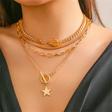 4pcs/Set Cuban Chain OT Buckle Star Pendant Necklaces