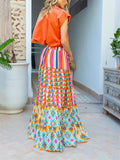 Multicolor Stripe Checked Triangle Print Boho Skirt for Women