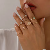 8Pcs/Set Elegant Round Crystal Rings for Lady