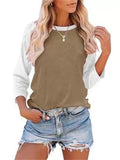 Women's Daily Wear Crew Neck Long Sleeve Contrast Color Shirt