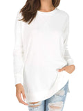 Slim Fit Round Neck Long Sleeve Side Split Shirt for Women