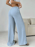 Women's Comfort Elastic Waist Striped Casual Straight Leg Pants