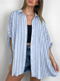 Vintage Vertical Stripe Batwing Sleeve Plus Size Ladies Blouses