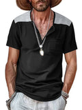 Men's Short Sleeve Color Block Simple Henley Shirts