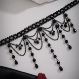 Halloween Gothic Style Black Crystal Tassel Choker for Lady