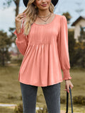 Scoop Neck Pleated Lantern Sleeve Slim Fit Shirt for Women