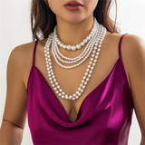 6Pcs/Set French Luxury Layered Imitation White Pearl Necklaces