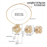 Flower Petal Faux Pearl Pendant Necklace Stud Earrings Set