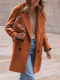 Women's Autumn Solid Color Notched Lapel Mid-Length Woolen Coat