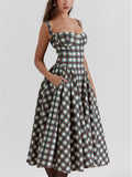 Retro Big Swing Plaid Bustier Dress for Ladies