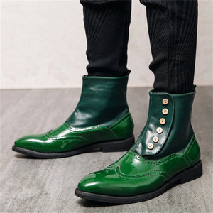 Retro Leather Splicing Brogue Pointed Toe Ankle Boots for Men