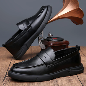 Versatile Black Round Toe Dress Shoes for Male