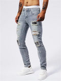 Men's Hip-Hop Style Ripped Patch Stretchy Skinny Jeans