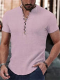 Men's Slim Fit V-neck Multi-button Short Sleeve Shirt