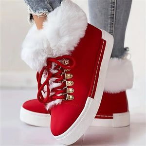 Ladies Faux Fur Lined Round Toe Lace-Up Snow Boots