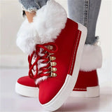 Ladies Faux Fur Lined Round Toe Lace-Up Snow Boots