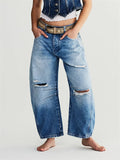 Stylish Ripped Loose Blue Jeans for Women