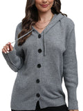 Women's Solid Single-breasted Drawstring Hooded Knitted Sweater