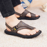 Male Breathable Genuine Leather Flip Flops Sandals