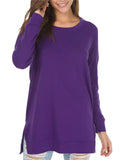 Slim Fit Round Neck Long Sleeve Side Split Shirt for Women