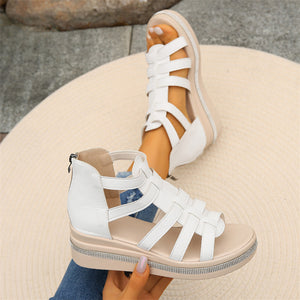 Female Elegant Wedge Heel Back Zipper Rhinestone Sandals