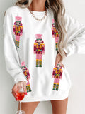 Women's Cute Cartoon Sequin Solider Christmas Sweatshirt