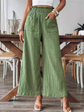 Ladies Fashion Solid Color Pleated Pants with Pockets