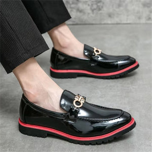 Men's Fashion Black Patent Leather Thick-Soled Dress Shoes