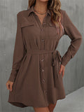 Ladies Button Lace-Up French Style A-line Blouse Dress