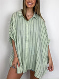 Vintage Vertical Stripe Batwing Sleeve Plus Size Ladies Blouses