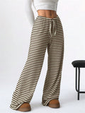 Women's Comfort Elastic Waist Striped Casual Straight Leg Pants