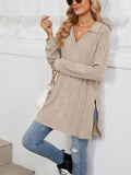 V Neck Striped Texture Side Split Fitted Shirt for Women