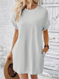 Holiday Simple Round Neck Batwing Short Sleeve Mini Dress for Lady