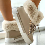 Ladies Faux Fur Lined Round Toe Lace-Up Snow Boots