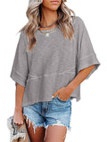 Ladies Solid Color Patchwork Casual Loose T-Shirts