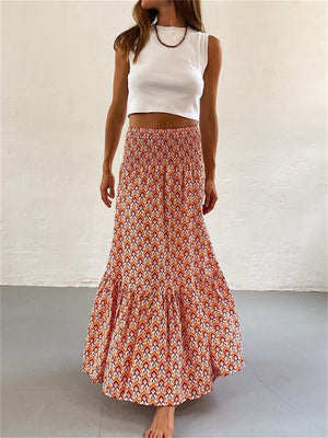 Ethnic Print High-Rise Ruffled Skirt for Women