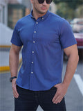 Men's Single-Breasted Short Sleeve Lapel Solid Color Shirt