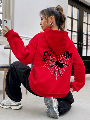 Female Screaming Spider Web Printed Oversized Hoodies